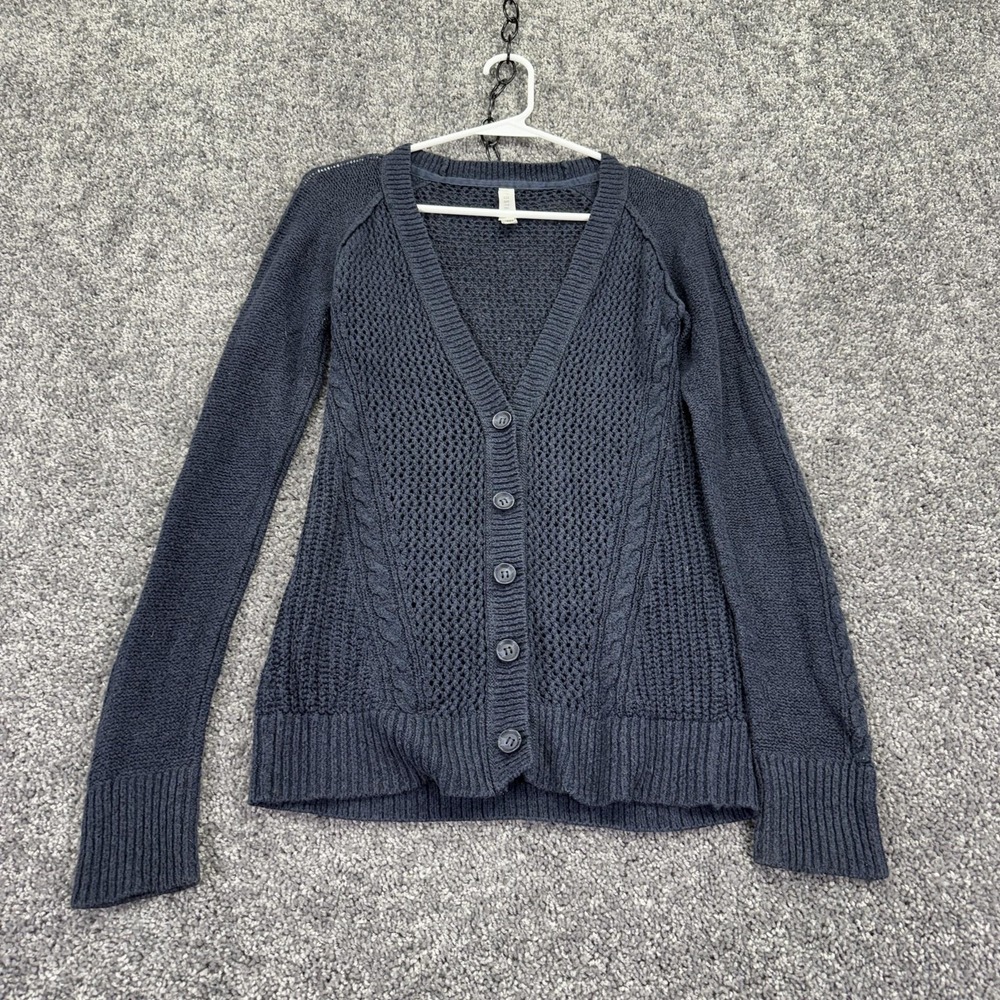 Aéropostale Sweater Cardigan Womens Small Blue V Neck Open Knit Button Petite